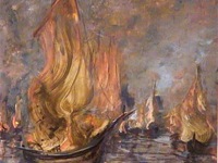 Painting: Boats in flames